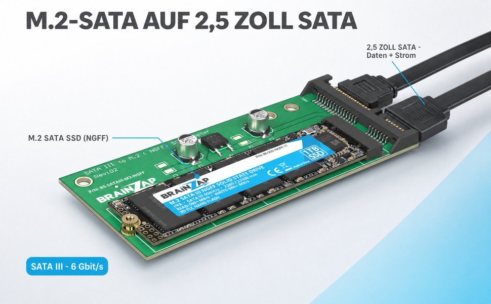 BRAINZAP Adapter für M.2-SATA-SSD auf 2,5-Zoll-SATA