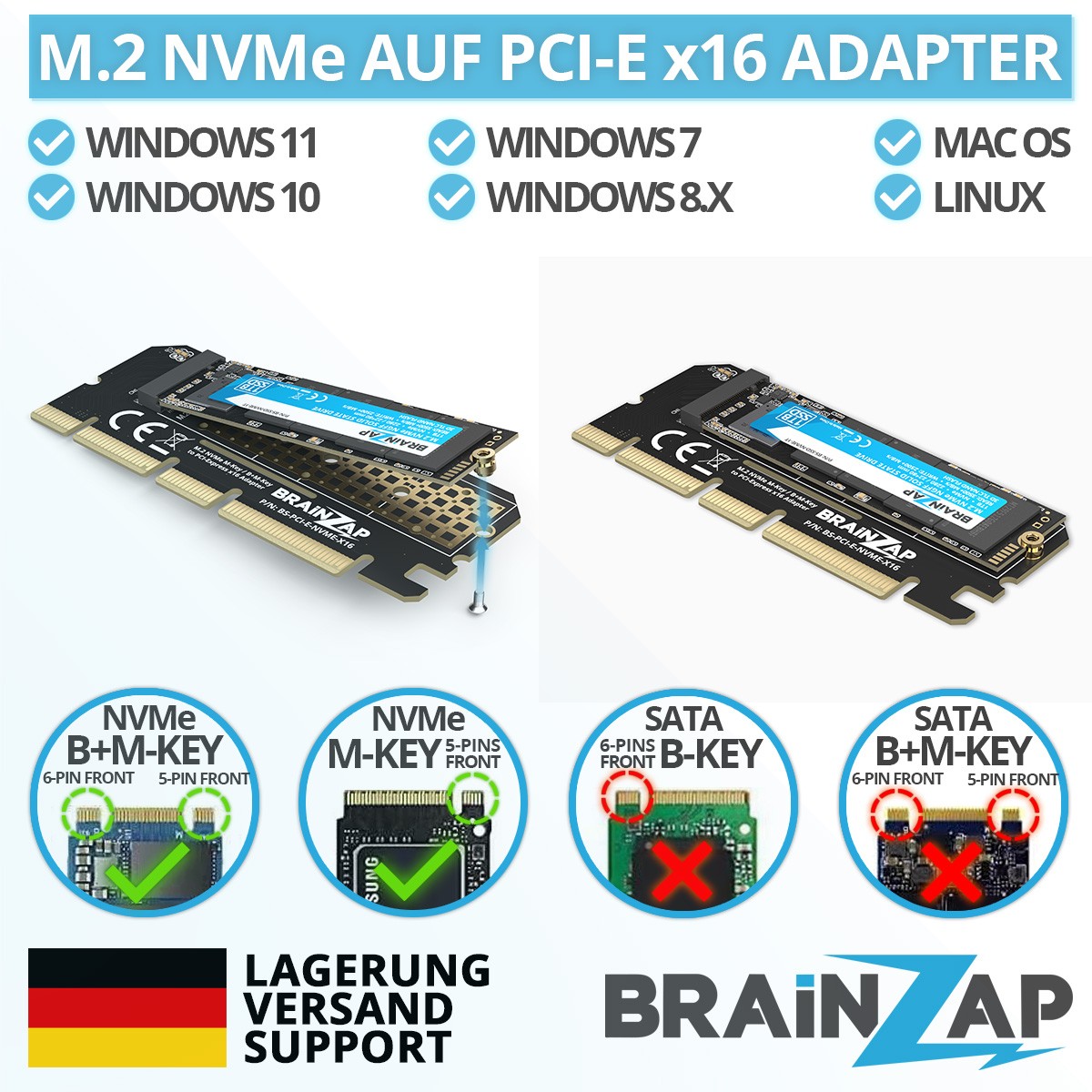 BRAINZAP adapter nvme x16